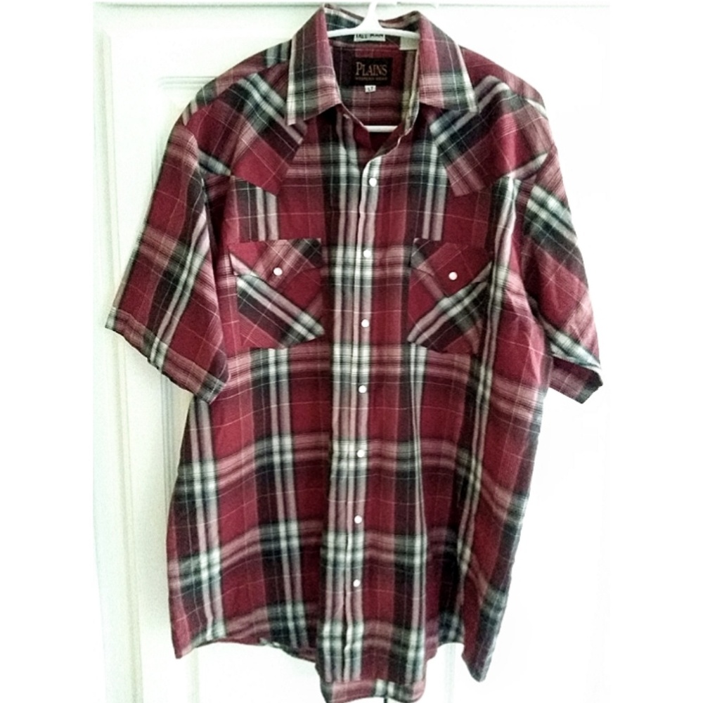 PLAINS Men's Plaid Snap Up Short Sleeve Shirt